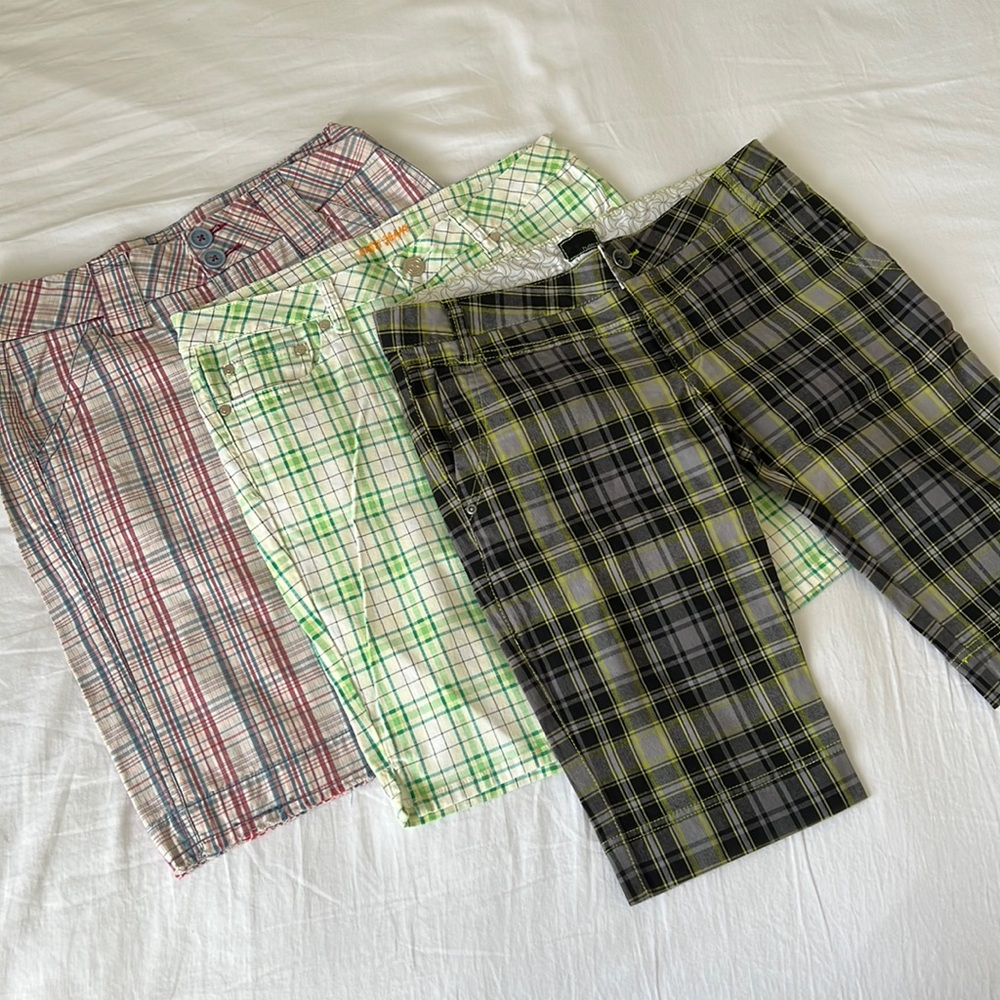 Set of 3 Plaid Bermuda Knee Length Shorts